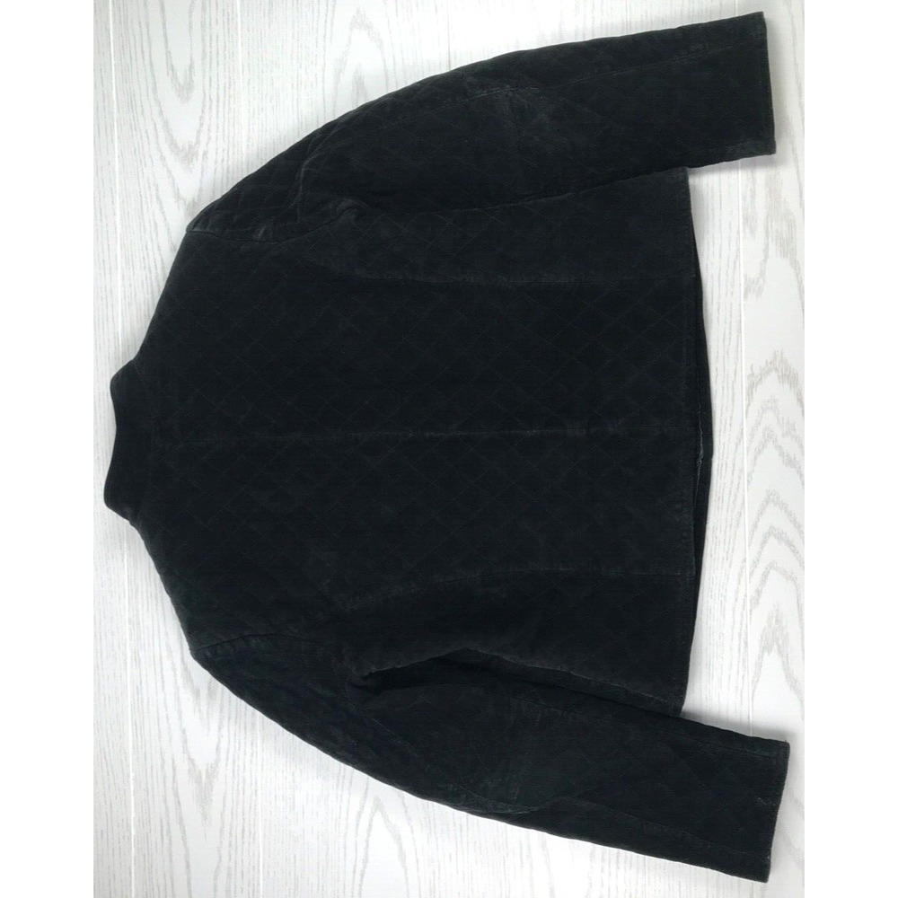 Willi Smith Black Suede Leather Jacket Women Large Quilted Zip Up Preppy Classic